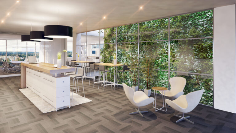 Living walls in modern office setting with chairs
