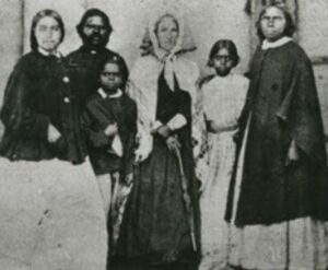 Annie Brice, on far right, Christina Smith in centre, c.1869 State Library of South Australia, b20313111