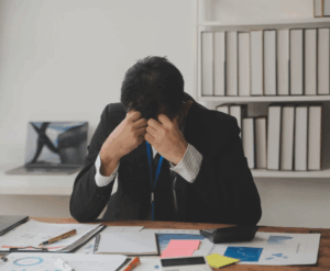 Stressed Tired Business Man. Lazy Sad Worker. Mentally distrubed
