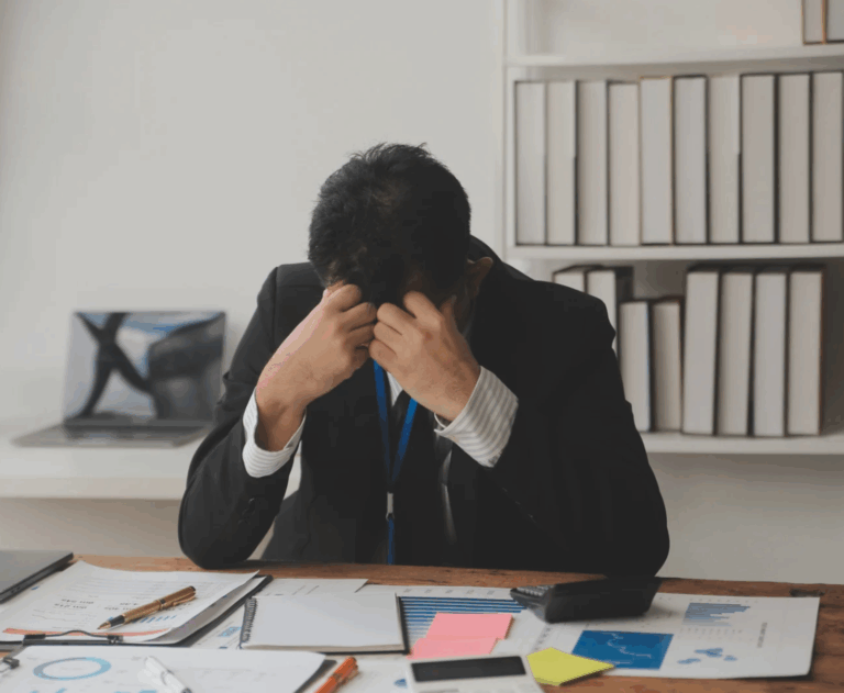 Stressed Tired Business Man. Lazy Sad Worker. Mentally distrubed