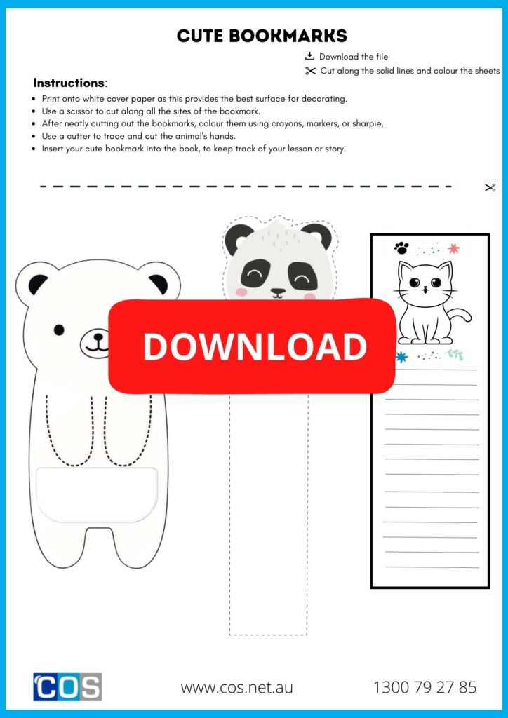 3 different animal bookmark worksheet to colour
