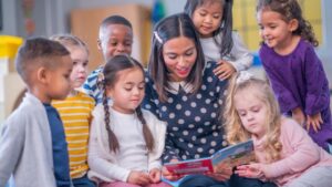 Teacher reading to children