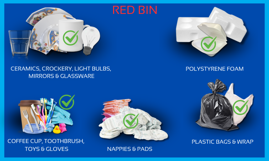 Types of waste that go in the red bin
