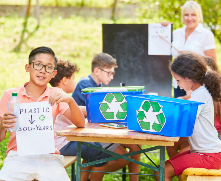Children learning recycling in school