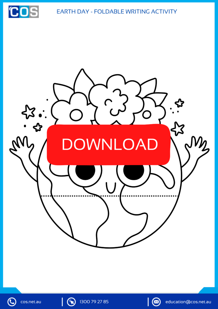 The worksheet shows a foldable template with prompts for students to write about ways they can protect the environment, such as recycling, saving water, and planting trees.