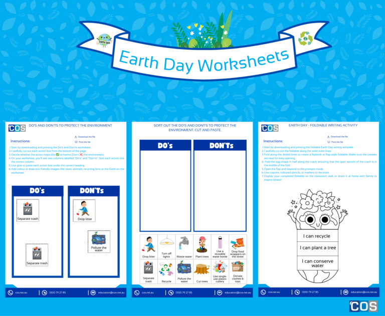 A colorful World Earth Day worksheet for kids featuring eco-friendly activities.