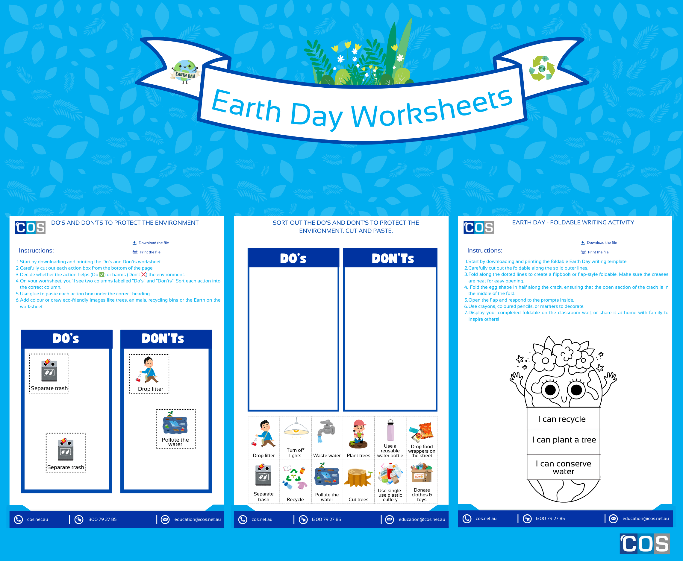 A colorful World Earth Day worksheet for kids featuring eco-friendly activities.