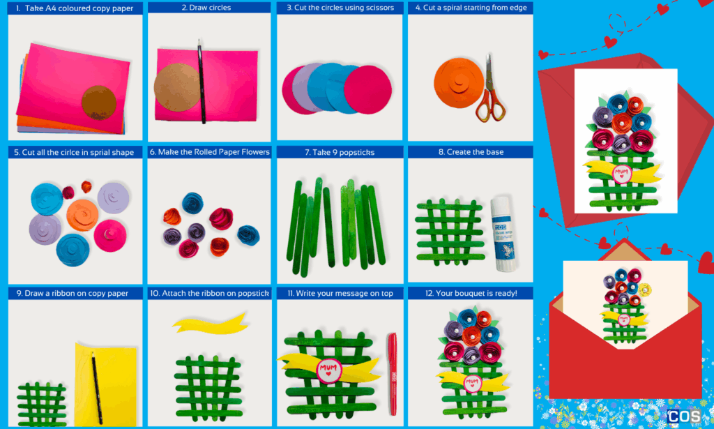 Flower Bouquet for kids with paper roll and popstick