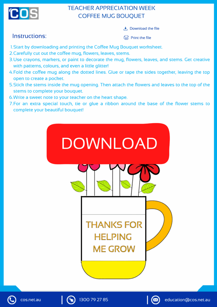 COFFEE MUG BOUQUET WORKSHEET FOR KIDS