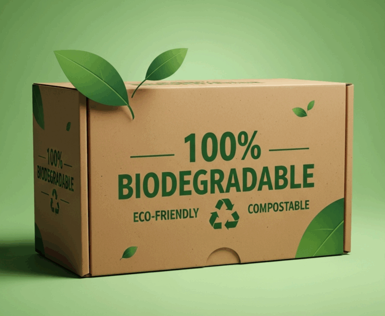 Image of a product with 100% biodegradable and recyclable claims