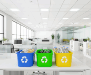 Bins on desk in the office