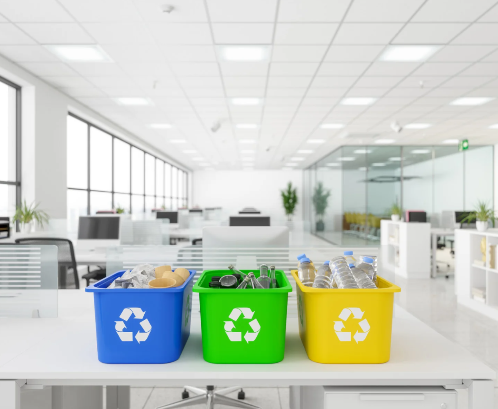 Bins on desk in the office