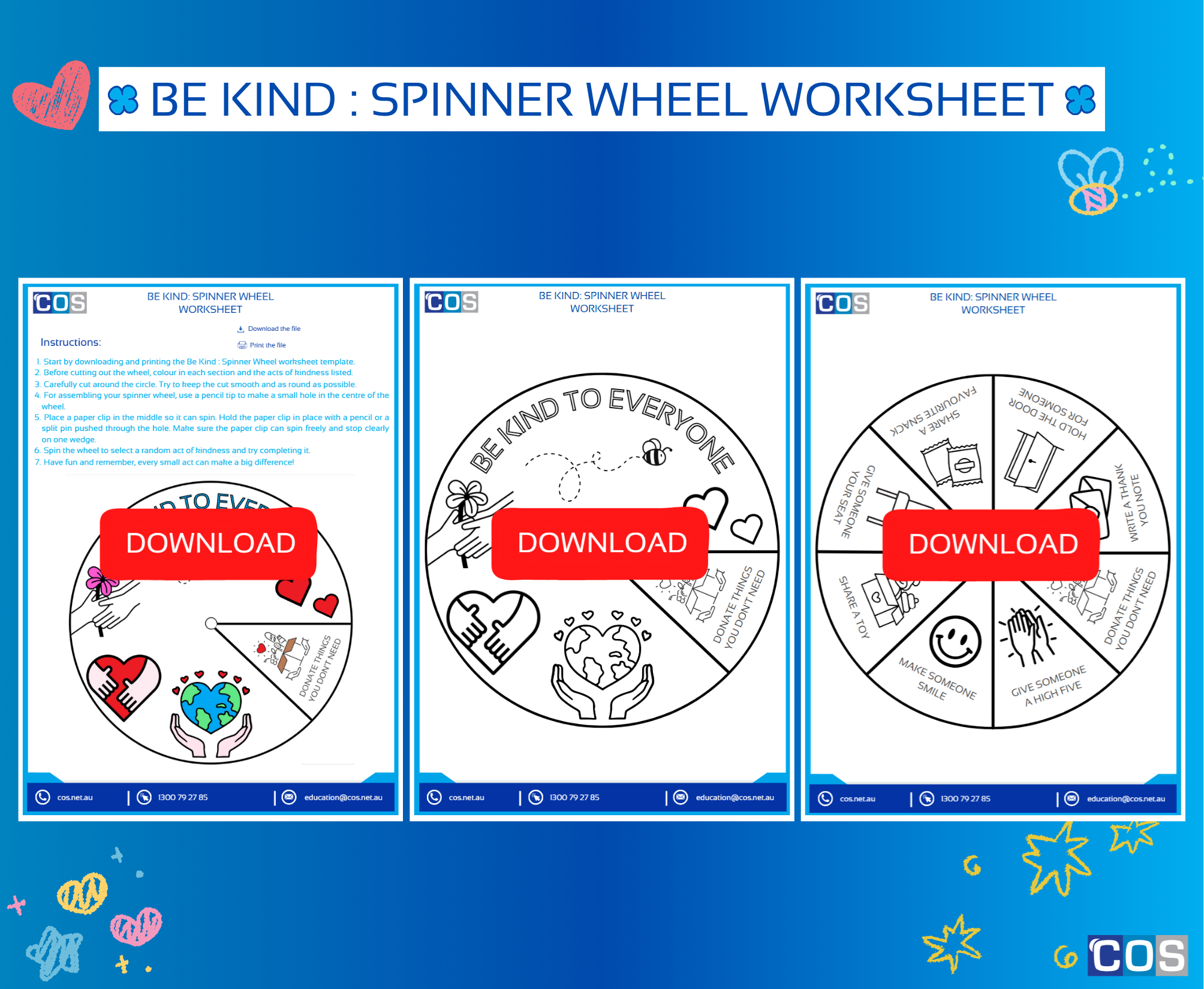 3 worksheet templates for World Kindness Day