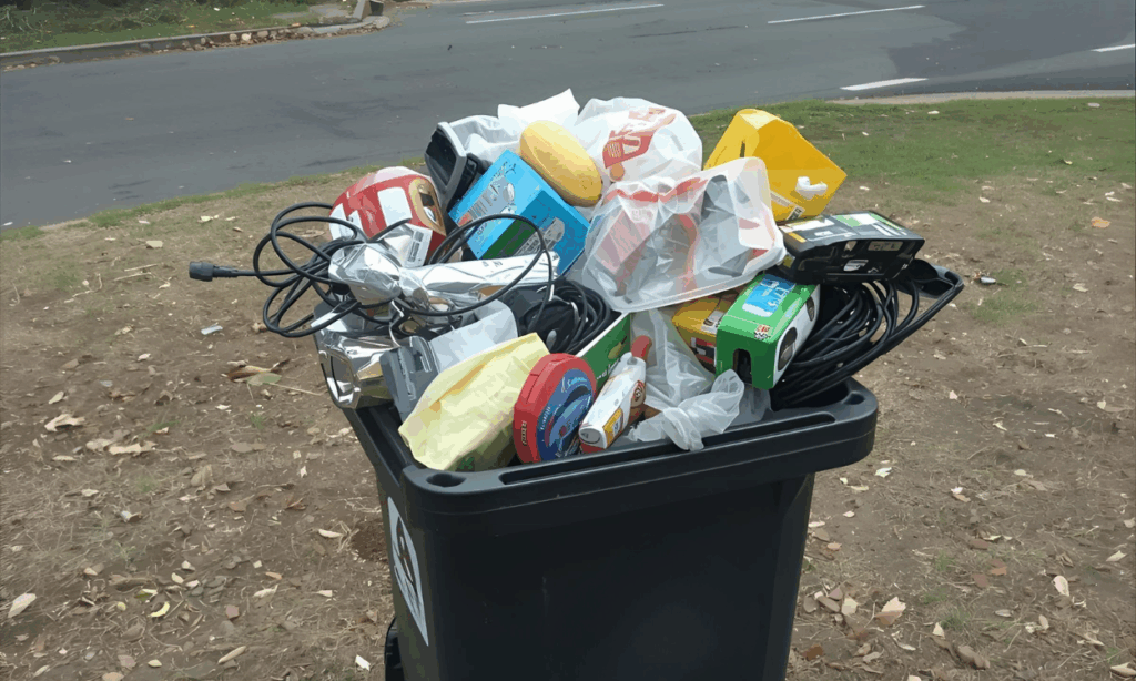 E-waste mixed with other household waste