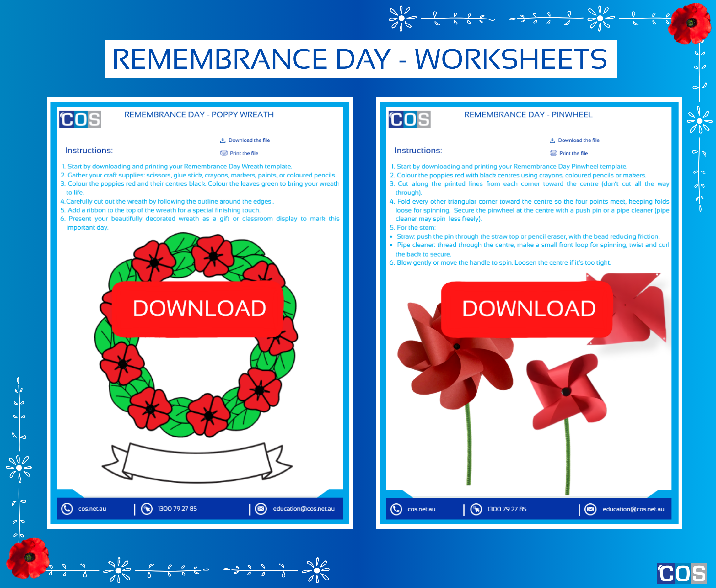 2 Worksheets - Poppy Wreath and Pinwheel