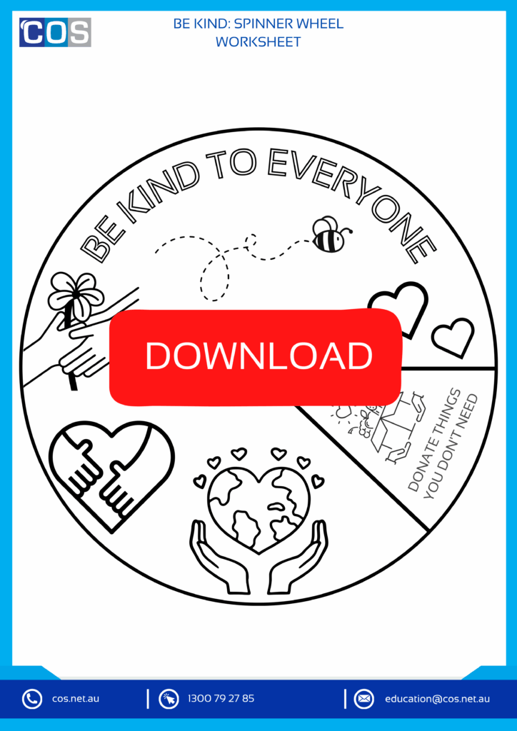 Be Kind : Spinner Wheel Worksheet for kids First Template