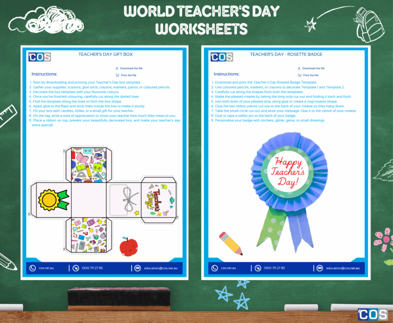2 Teachers Day Worksheets - Gift Box and Rosette Badge