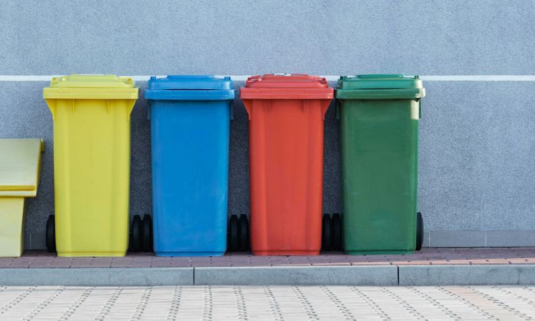 garbage bins and recycling bins