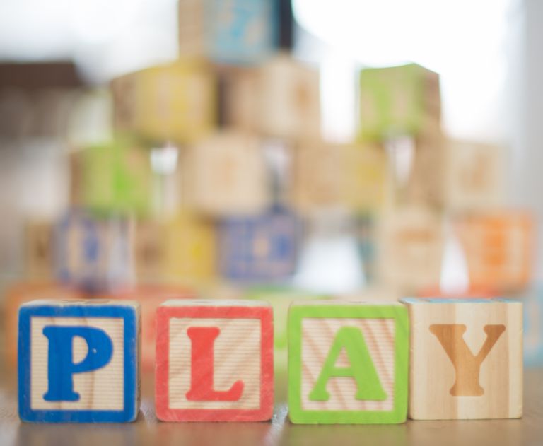 sensory play with building blocks